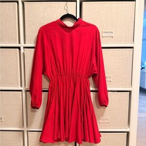 RHODE Red Pleated-Neck Blouse